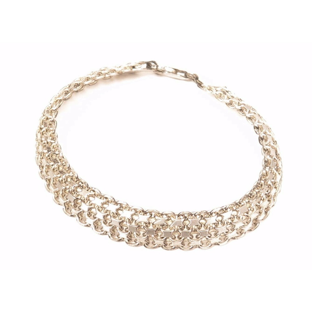 VINTAGE ITAOR ITALY 925 STERLING SILVER WOVEN MULTI ROW LINK BRACELET 8 INCH‎